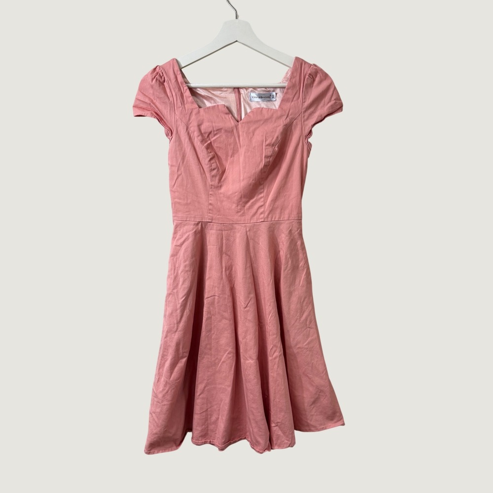 Girstunm Fit and Flare Dress Pink Retro 50's Style Cottagecore Preppy Mini XS
